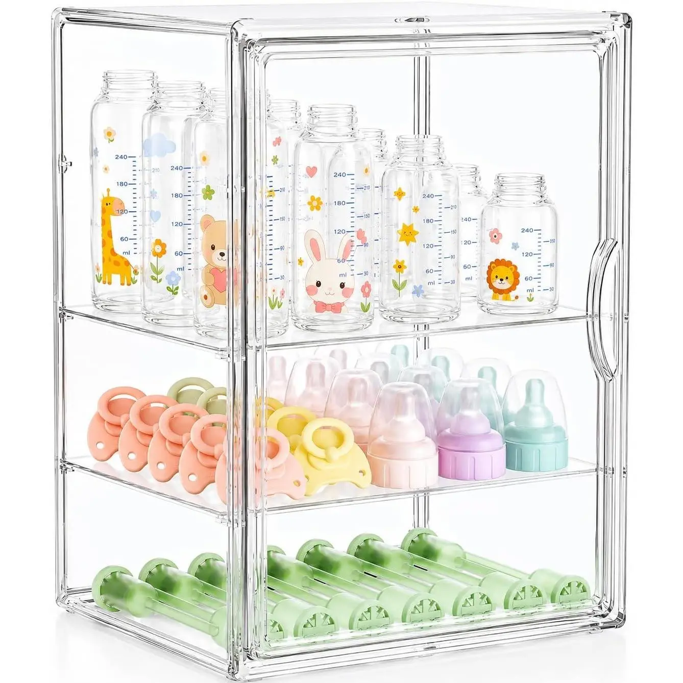 Baby Bottle Storage Organizer, Large 3 Tier Acrylic Bottle Storage Organizer Container for Countertop, Clear Plastic Bottle Station Organizers for Kitchen Cabinet Vanity Bathroom, Gifts for New Mom