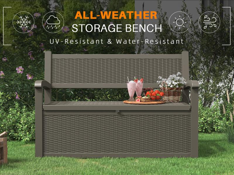 Outdoor Storage Bench, 70-Gallon Resin Deck Box with Seat, 500lb Weight Capacity, Multi-Functional Garden Bench for Patio, Poolside & Entryway, Black & Grey-Christmas Gifts.