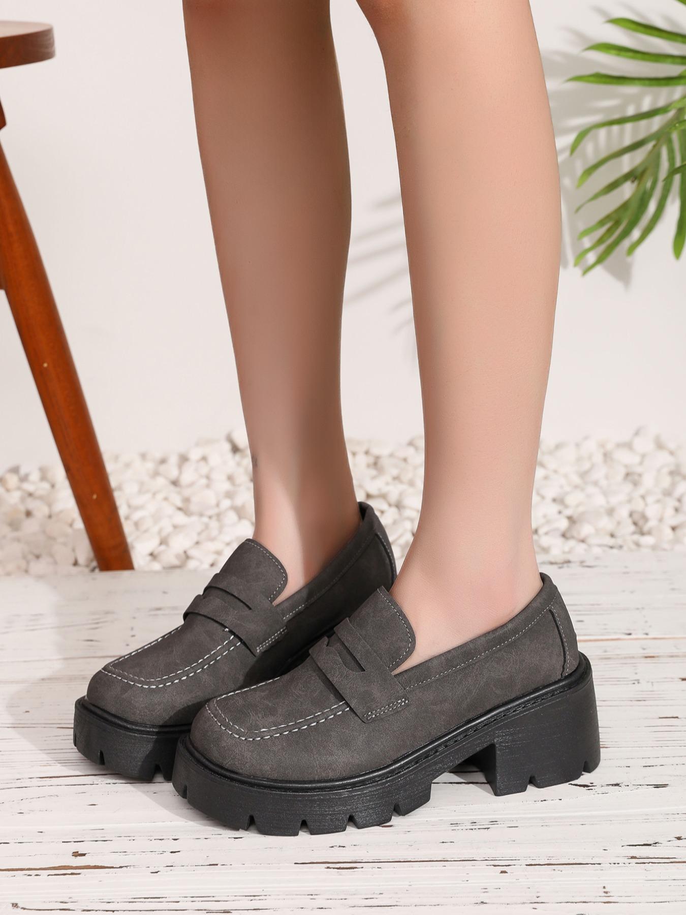 Women's High Heel Chunky Shoes Size 36-43, PU Leather Upper, Rubber Sole, Plain Pattern, Casual Style, All Season Wear