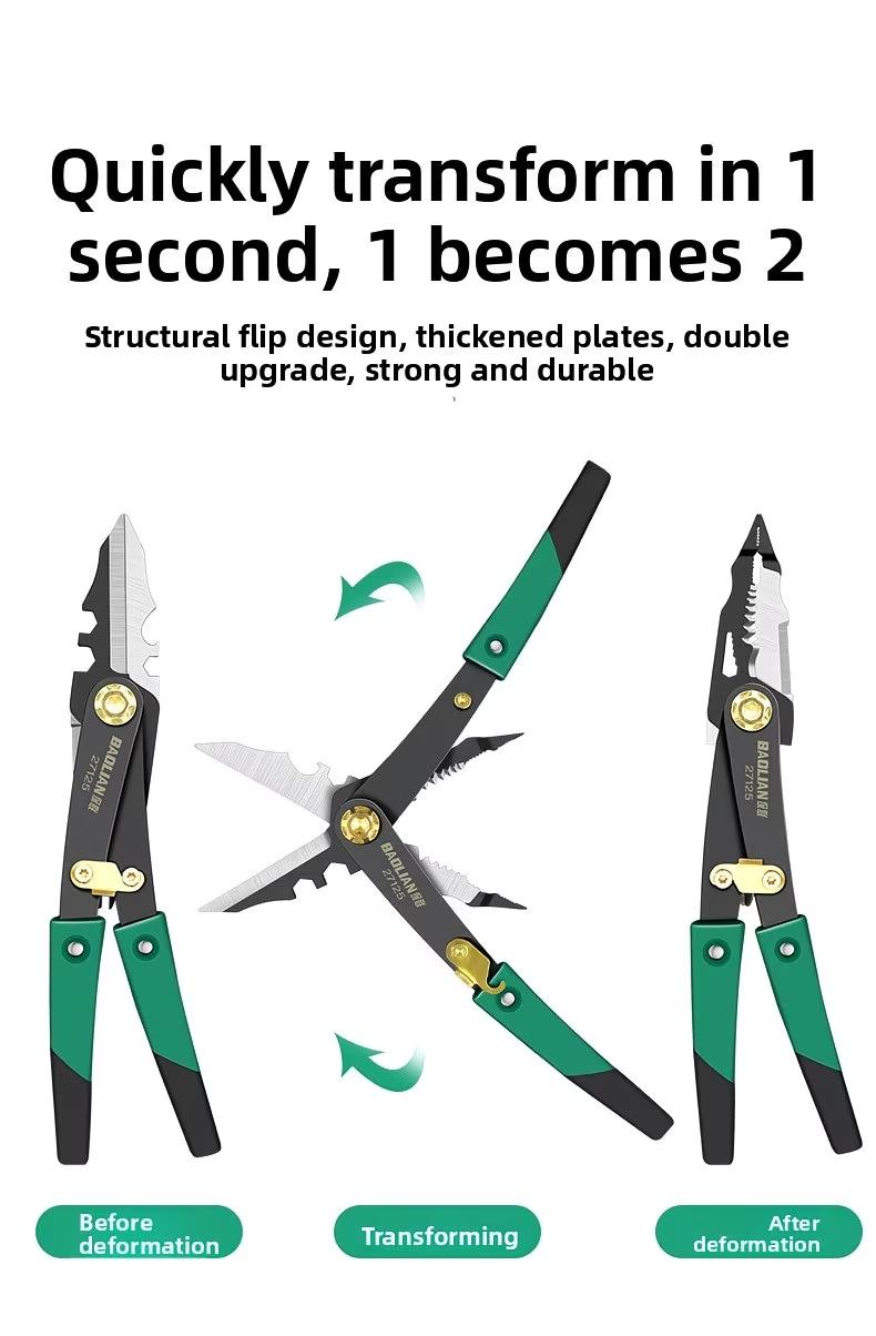 Dual-Head Multi-Function Scissors, High Hardness Deformable Flip Two-In-One Wire Stripping Tool, Quick Powerful Cutting Instrument