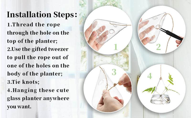 Nuptio Set of 5 Hanging Modern Planters, Glass Terrarium, Plant Propagation Stations Hydroponic Wall Vases for Air Plants Flowers Indoor Window Home Decor