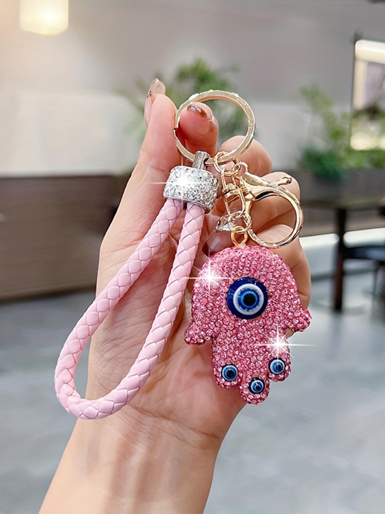 Fashion Devil Eye Palm Keychain, Creative Blue Eyes Bag Charm, Elegant Braided Car Key Ring, Gift for All Seasons