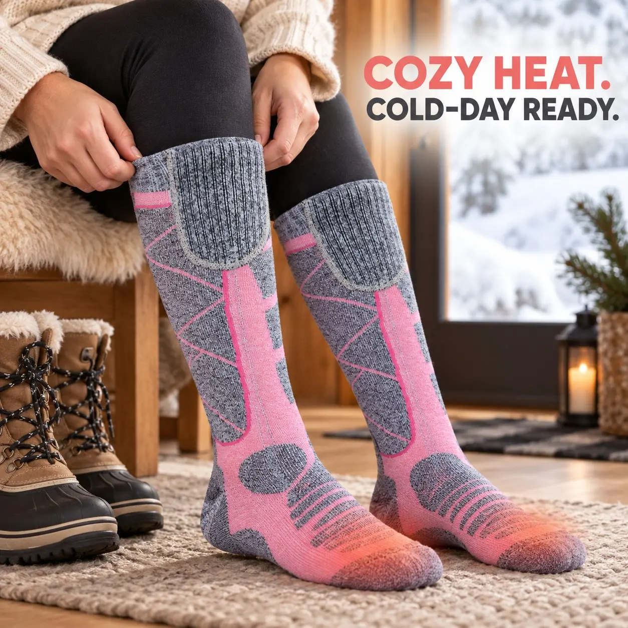 Carbon Fiber Heated Socks for Men and Women, Thick Warm USB Electric Long Socks, Skiing Hiking Climbing Cycling, Thermal Socks, Winter Foot Warmers