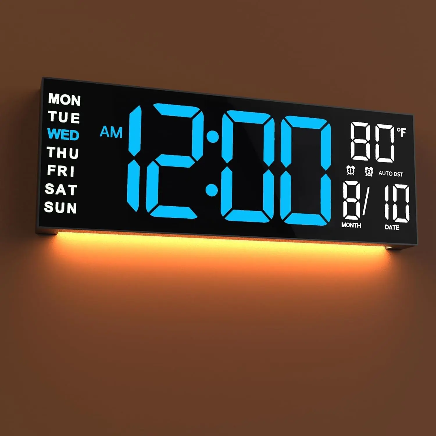 New 16" Large Digital Wall Clock with Remote, Back to School Classroom, Gift for Student Teacher, Big LED for Seniors, Auto Dimming, 8 RGB Colors, Night Light, Timer, Temperature for Living Room