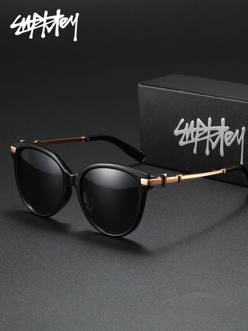 SUPKLEY Circular Polarized Sunglasses Made PC Material Cat Eye Frame TAC Lens Sun Protection UV Protection Sunglasses Suitable Men&Women Fashionable Retro Style High-end Creative Design Metal Mirror LegsHigh-quality Gifts Mothers/Lovers/Girlfriends