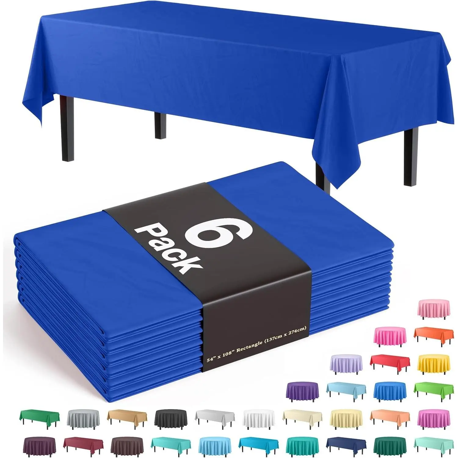Blue Disposable Plastic Tablecloth 6 Pack - 54 x 108 Inch Rectangle Waterproof Table Cover for 6 Foot Tables - Party, Wedding, Birthday, Graduation, BBQ & CateringGift