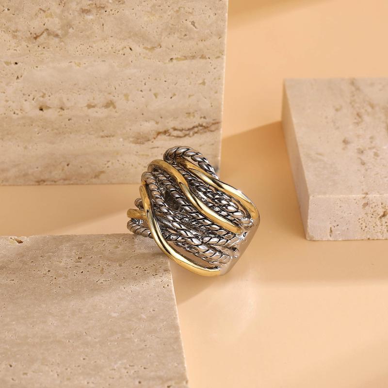 Mytys Two Tone Statement Rings for Women Wire Intertwined Design Band Ring Wide Index Finger Rings Costume Jewelry