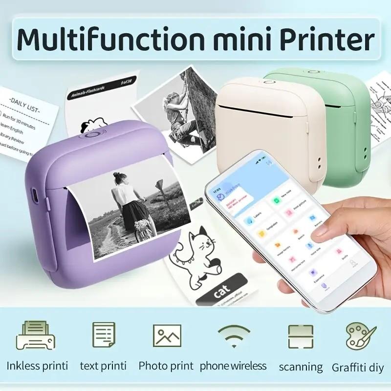Portable Wireless Mini Printer, Compact Photo Label Printer, Ideal for Photos Labels Notes, Perfect Holiday Gift, Easy to Use