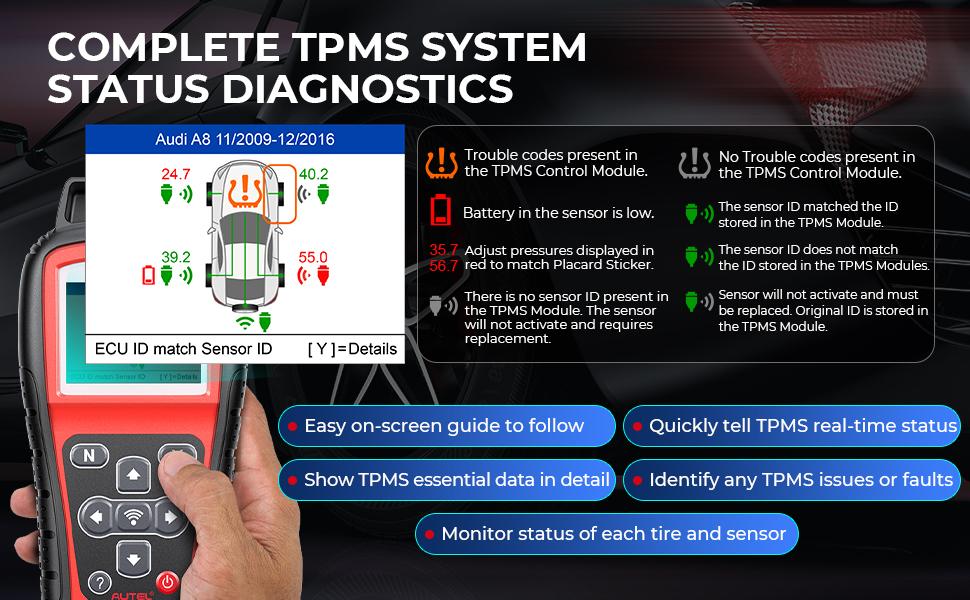 Autel MaxiTPMS TS508WF TPMS Tool, Enhanced TS508 Wi-Fi Version, Mx-Sensor TPMS Progamming Tool, TPMS Diagnosis, TPMS Live Data, TPMS Relearn Tool, Read/Clear TPMS DTCs