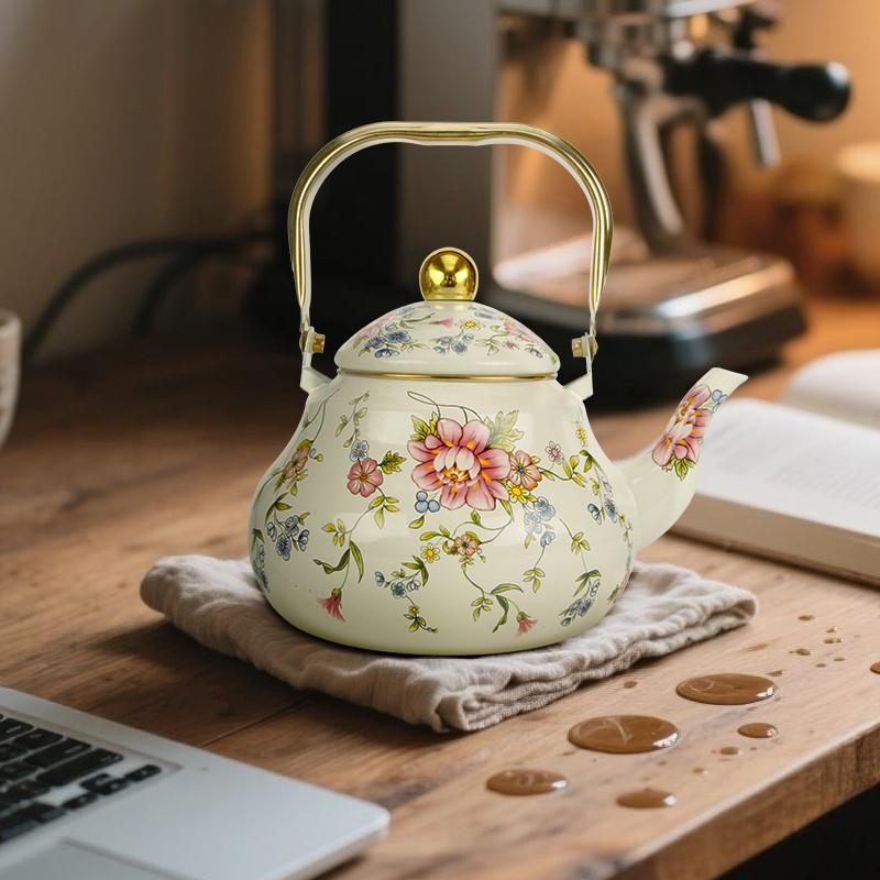 1pc Enamel Water Kettle, British Milk Tea Pot, Teapot, Coffee Pot, Handmade for Kitchen, Home, Outdoor Afternoon Tea, Gift Idea
