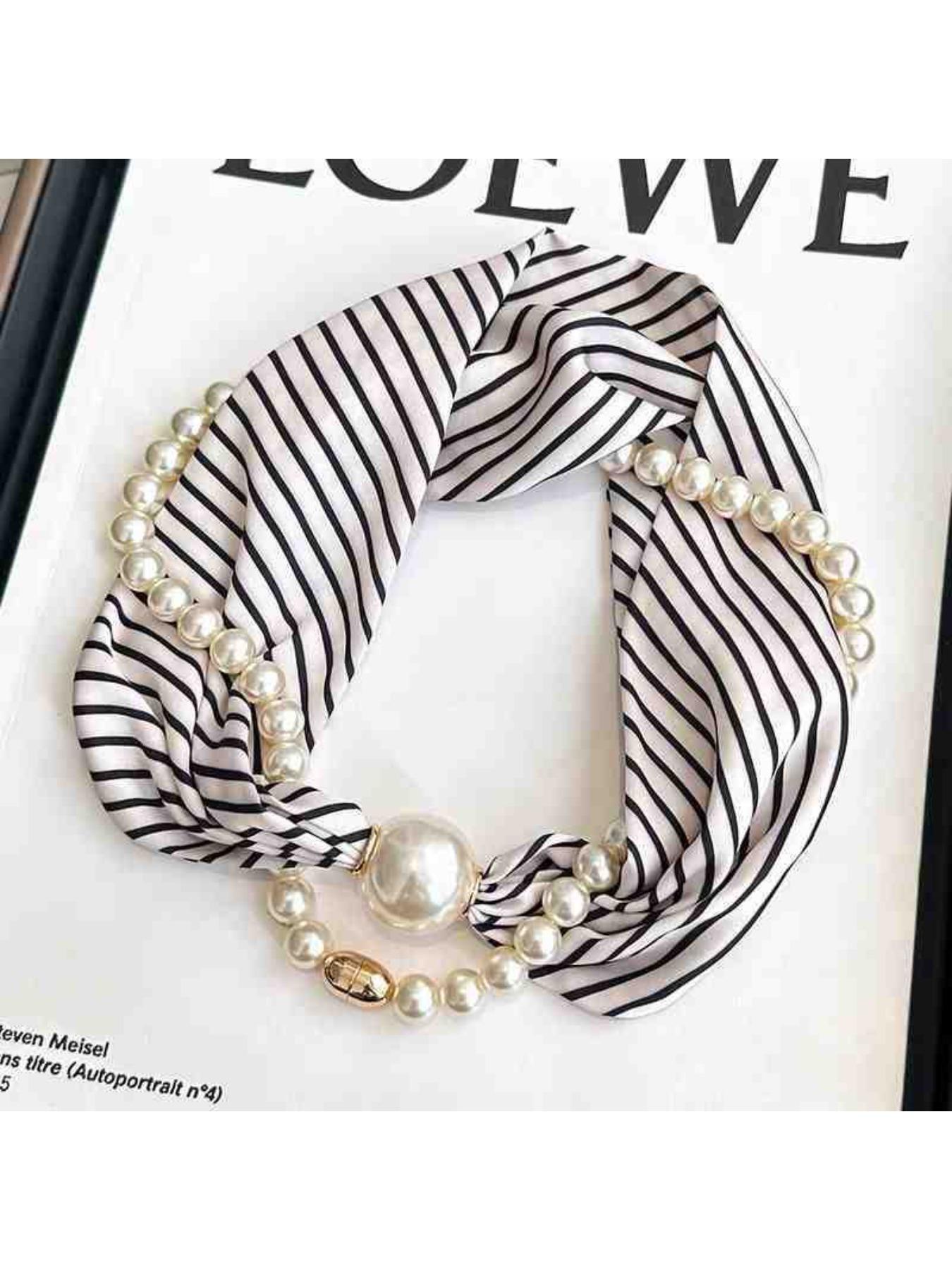 Spring and summer light and thin long decorative scarf for women, magnetic suction imitation pearl buckle neck collar, commuting shirt with neck protection scarf, Fashion Neck Shawl