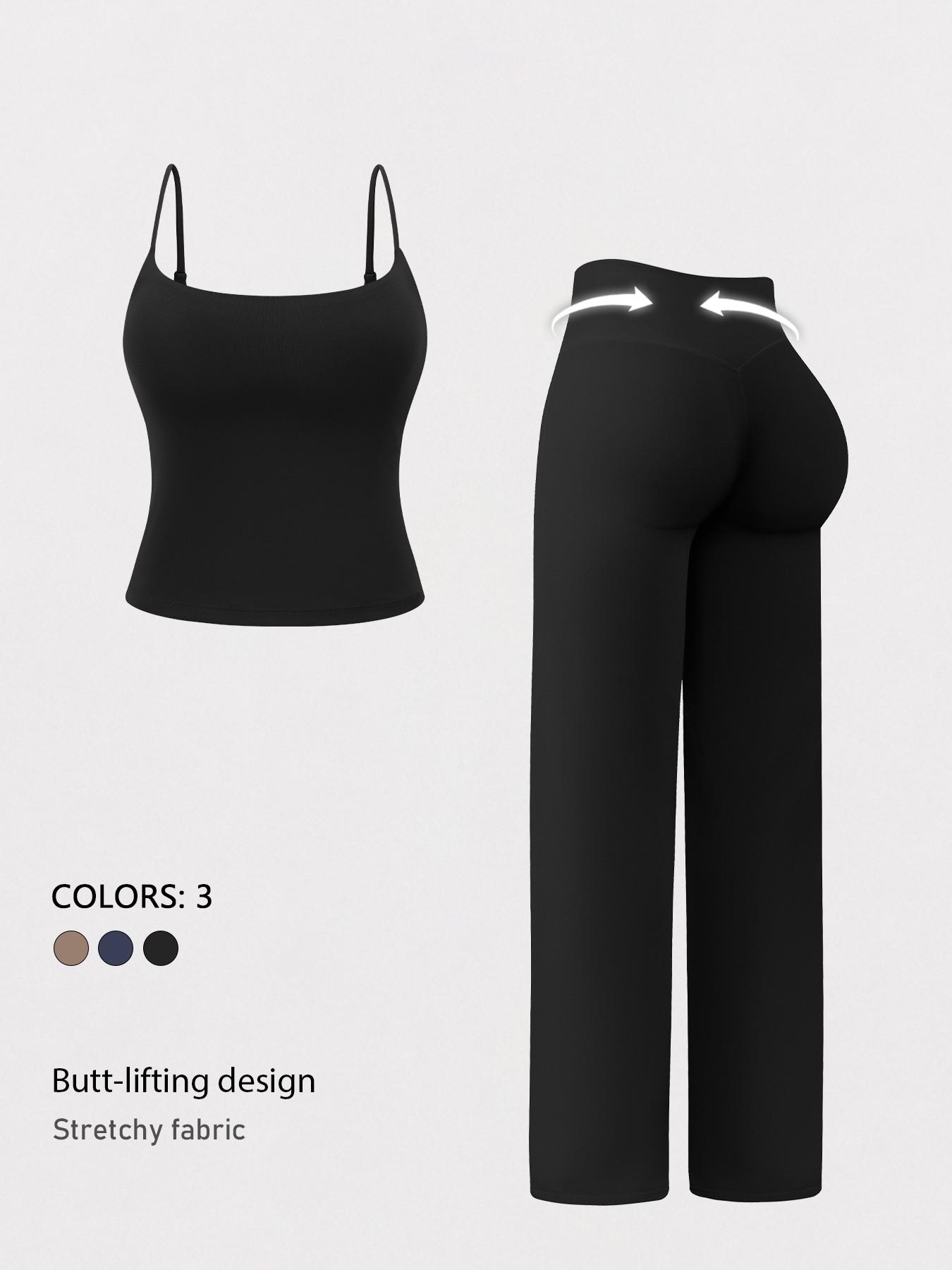 Women's Two-Piece Sports Set with Padded Bra Top and High-Waisted Yoga Pants, Solid Sports Sets, Fitness Clothing, Summer Fitness Outfit, Soft Stretchy Fabric, Comfortable and Non-Irritating