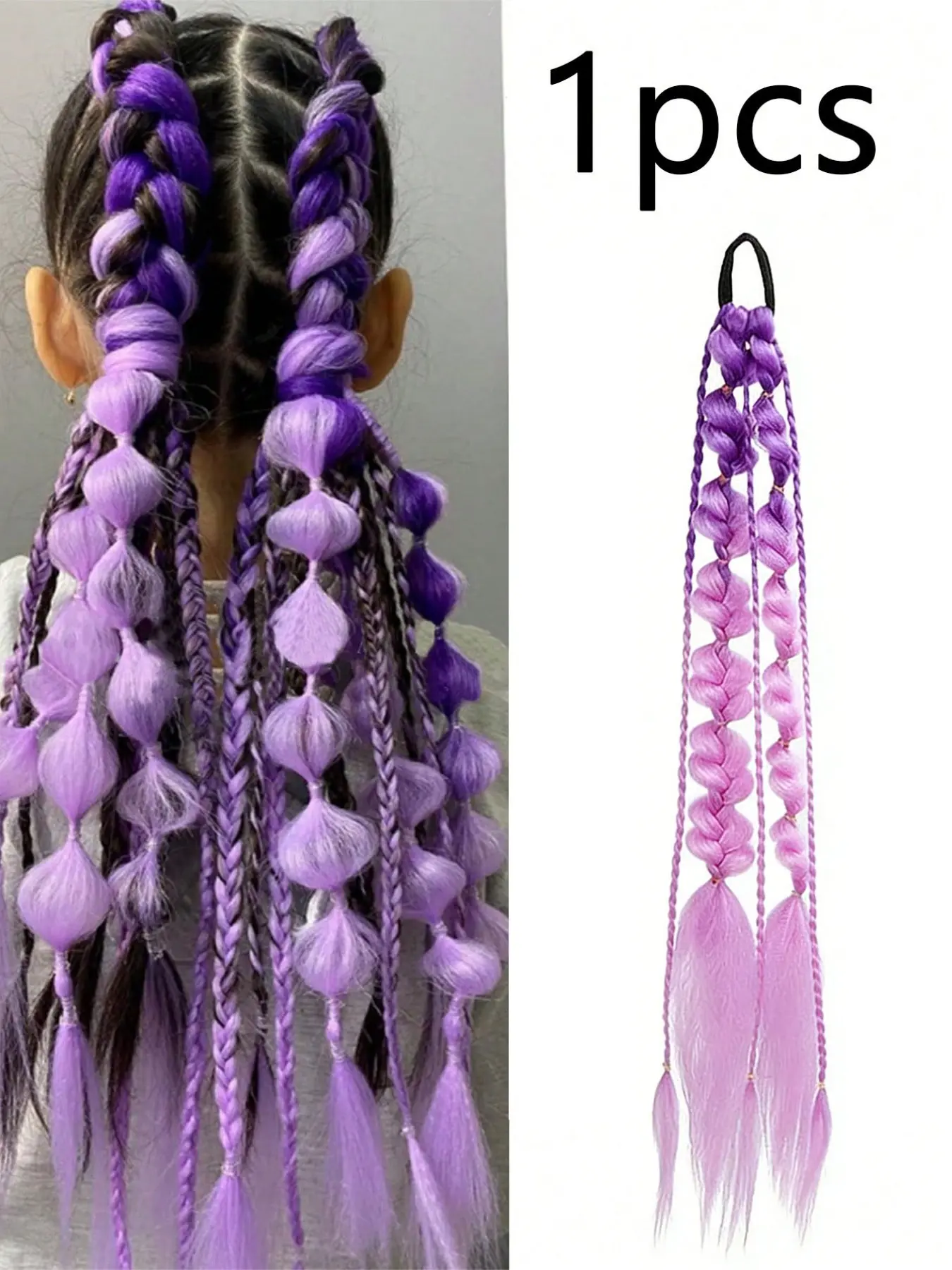 Girls Rainbow Gradient Twist Long Realistic Hairband Ponytail Hair Tie, Dual Color Bubble Lantern Braid, Role Play and Music Festivals, Fashionable Hair Accessories