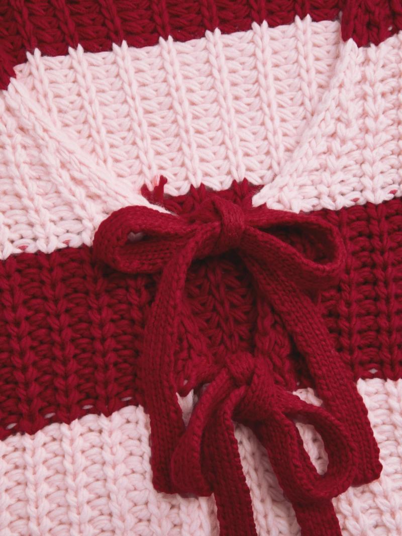 Women's Loose-Fit Striped Colorblock V Neck Sweater, Casual Long Sleeve Drop Shoulder Cardigan for Spring & Fall, Ladies Fashion Outerwear Knitwear