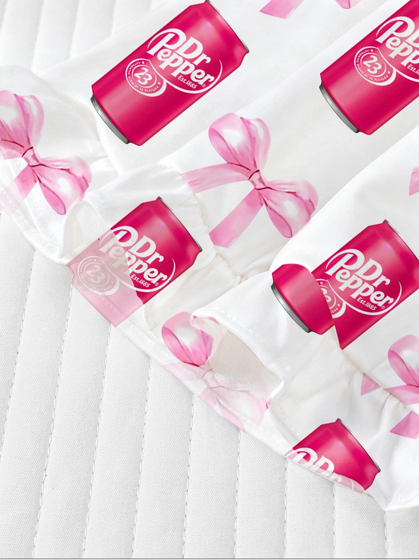 Dr Pepper Soda Can Bow Print Short Sleeve Shirt Pajama Set, Cartoon Sleepwear Two-Piece Suit, Casual Loose Fit Home Wear