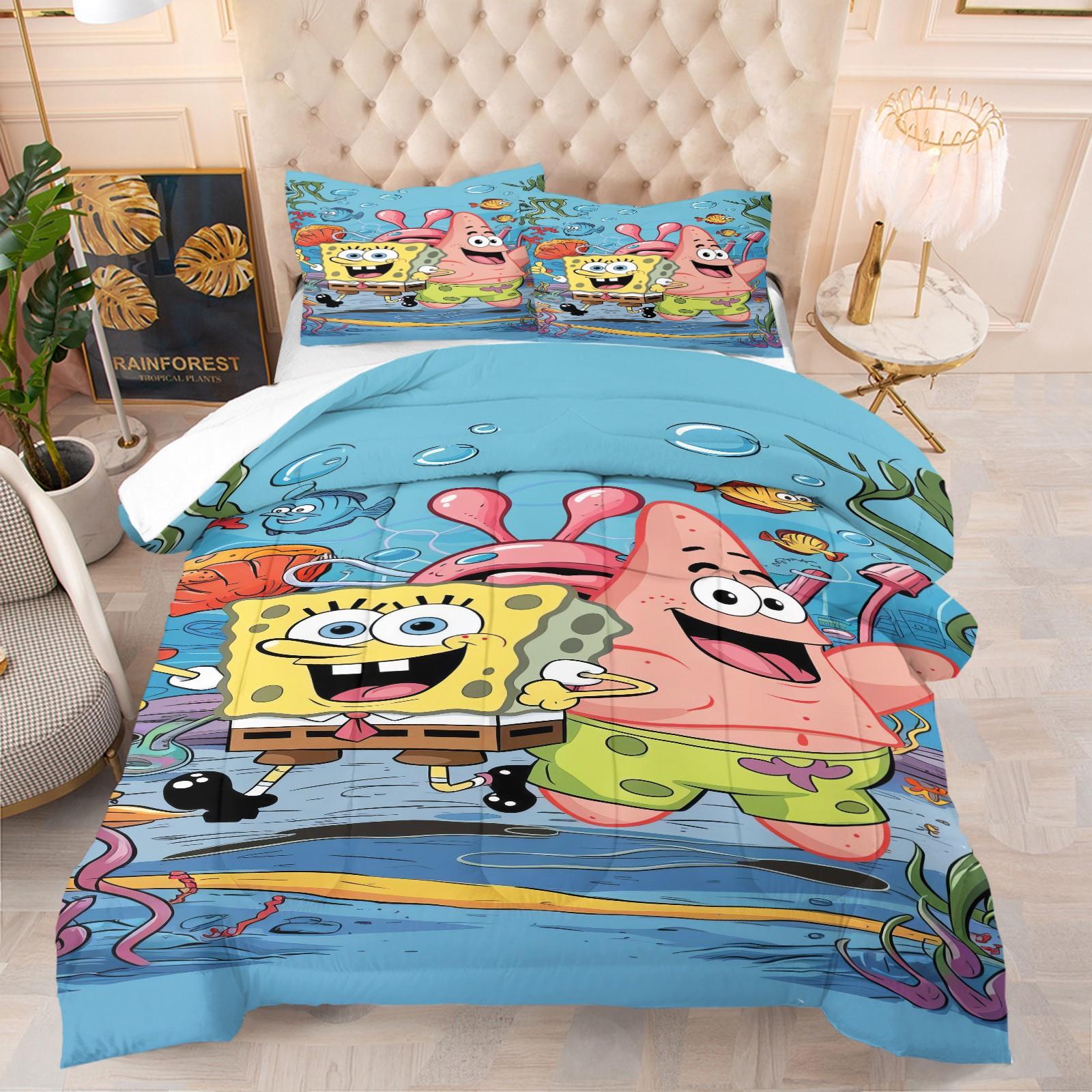 Spongebob Pattern Comforter Set, Soft And Durable Bedding Set, Includes 1 Comforter And 1 Or 2 Pillowcases, Daily Holiday Birthday Gift Bedroom Decor For Kids And Adults