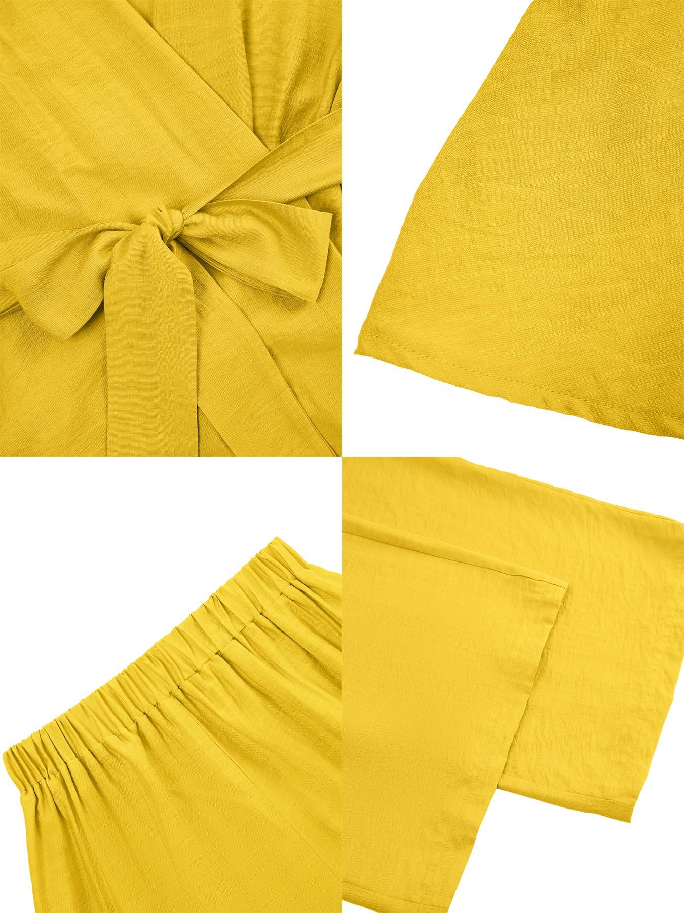 Two-Piece Summer Casual Chic Women's Deep V Neck Sleeveless Belted Top & High Waist Wide Leg Pants Set for Outing, Office and Date Night