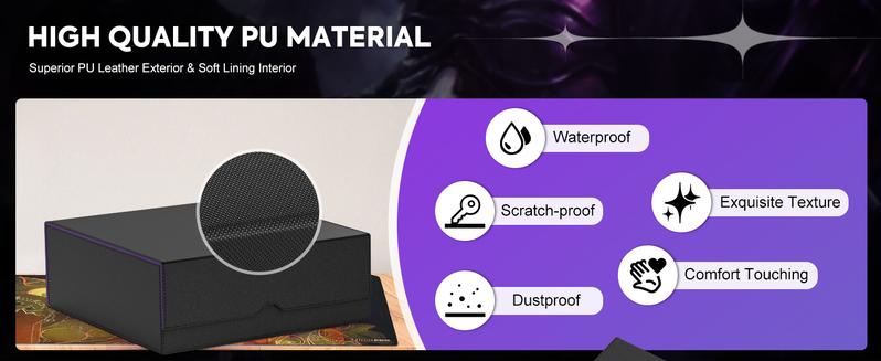 MoKo Trading Card Storage Box, 3000+ MTG Deck Box with 24 Colorful Dividers & 4 Card Supporters, Commander Card Deck Case Fits for Magic Game Cards, YugiOh, TCG, PTG and Sport Cards, Black Purple Holiday Vibes Collectible Dice Tray