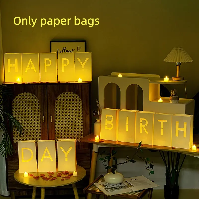 Light Up Letters Luminary Bags Kit with Flameless Candles, Fake Rose Petals & Happy Birthday Sign - Outdoor Lighting, Decorative Lights, Letter Glow Sign for Women Birthday, Romance, Children's Day Festive & Home Decor