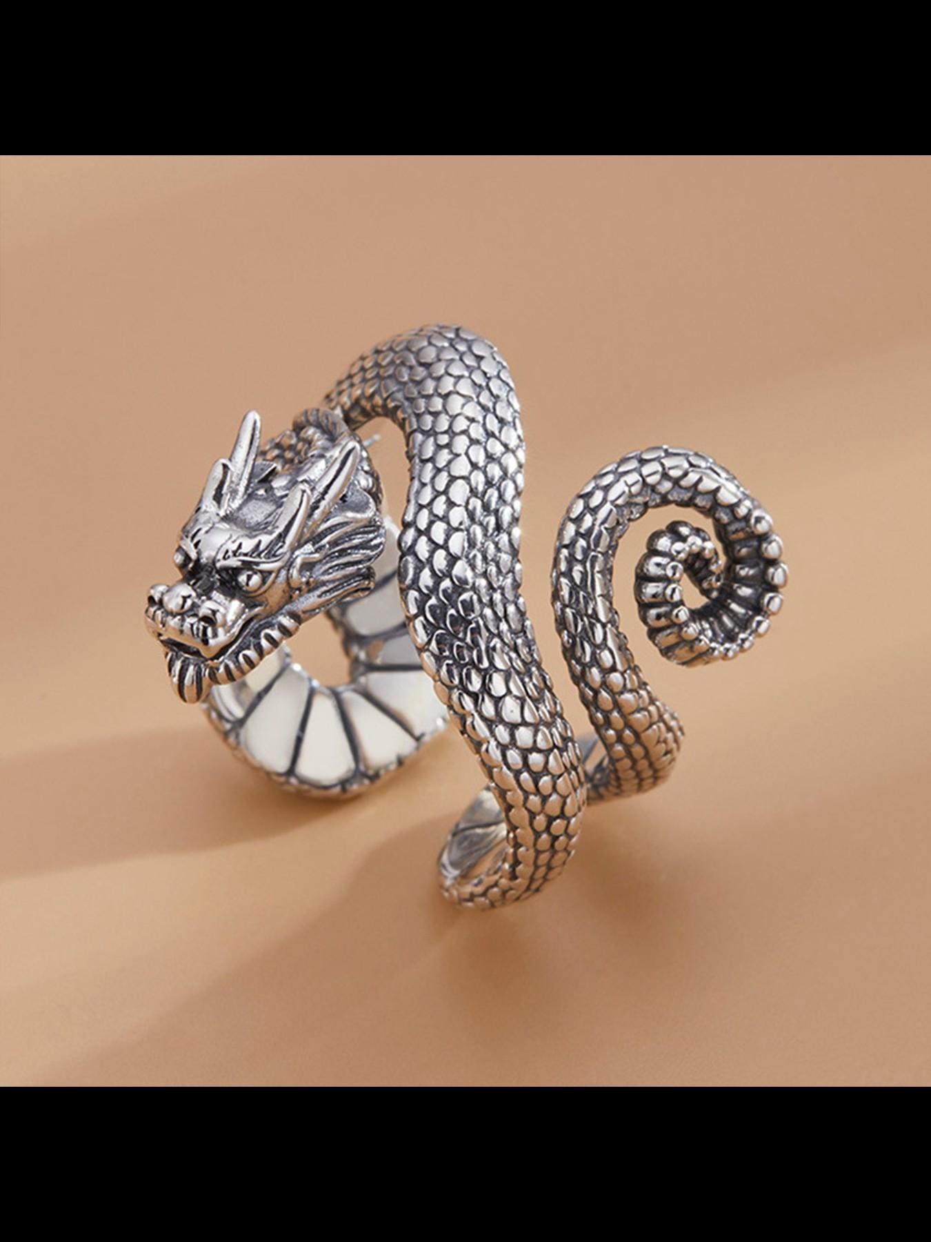 Dragon Year New Index Ring, Unique Personality Fashion Vintage Antique Style, Ethnic Pattern Copper Chain, All Seasons Casual Jewelry