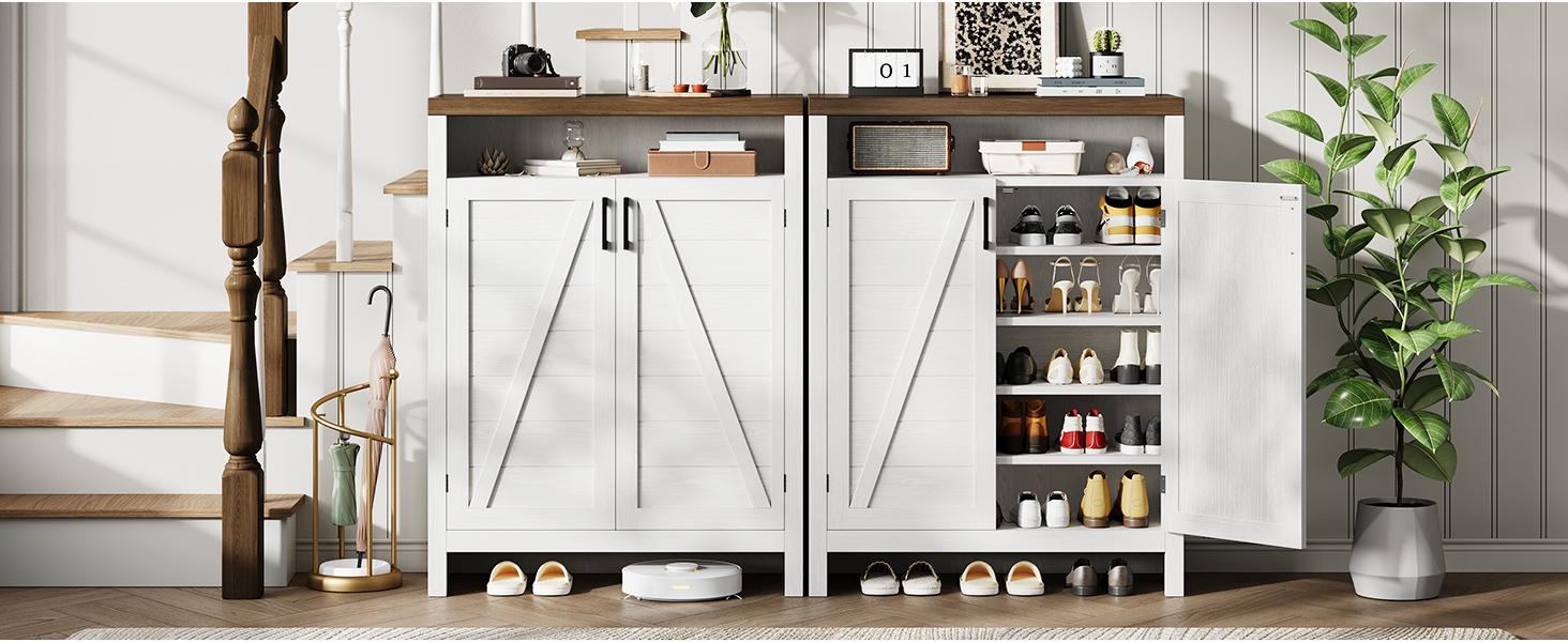 【SPOTLIGHT DAY】ONBRILL 6-Tier Shoe Cabinet with Doors, Farmhouse Shoe Storage Cabinet with Adjustable Shelves, Large Capacity Wooden Shoe Rack Organizer for Entryway, Closet, Hallway, Living Room