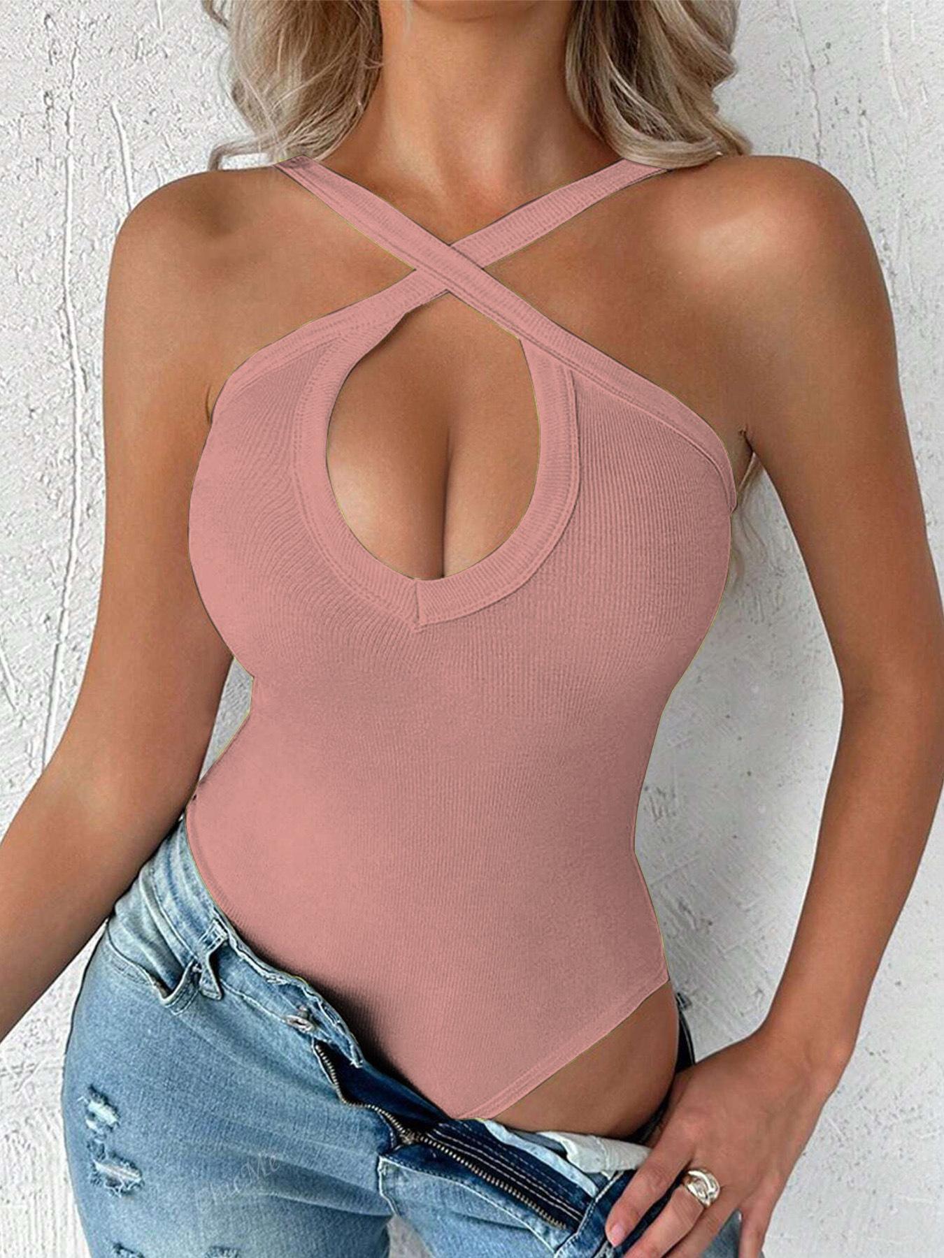 European and American women's fashion cross-neck halter jumpsuit, new summer style, sexy low-neck slim-fit inner camisole jumpsuit