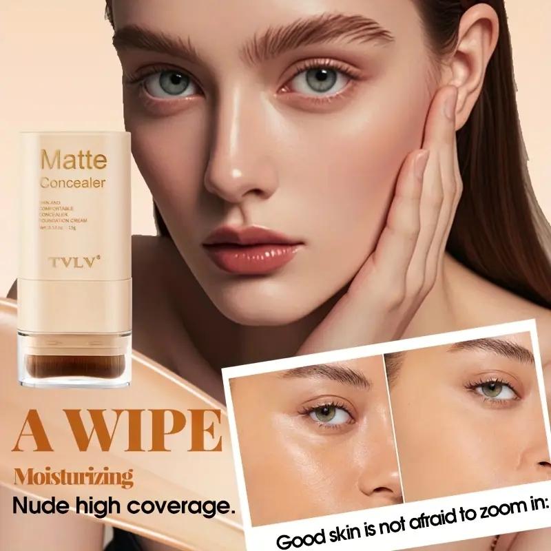 2-In-1 Foundation Concealer Stick, Long-Lasting Waterproof Matte Effect, Flawless Complexion, Internal Brush Head, Full Coverage Creamy Texture, Multi-Tones Available