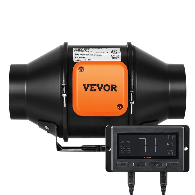 【toolupgrade】VEVOR 4-Inch Inline Duct Fan, 205 CFM Quiet EC-Motor Ventilation Fan with Boost Mode, PWM Temperature Humidity Control & Sensor, Energy-Efficient Compact Unit for Indoor Grow Tents