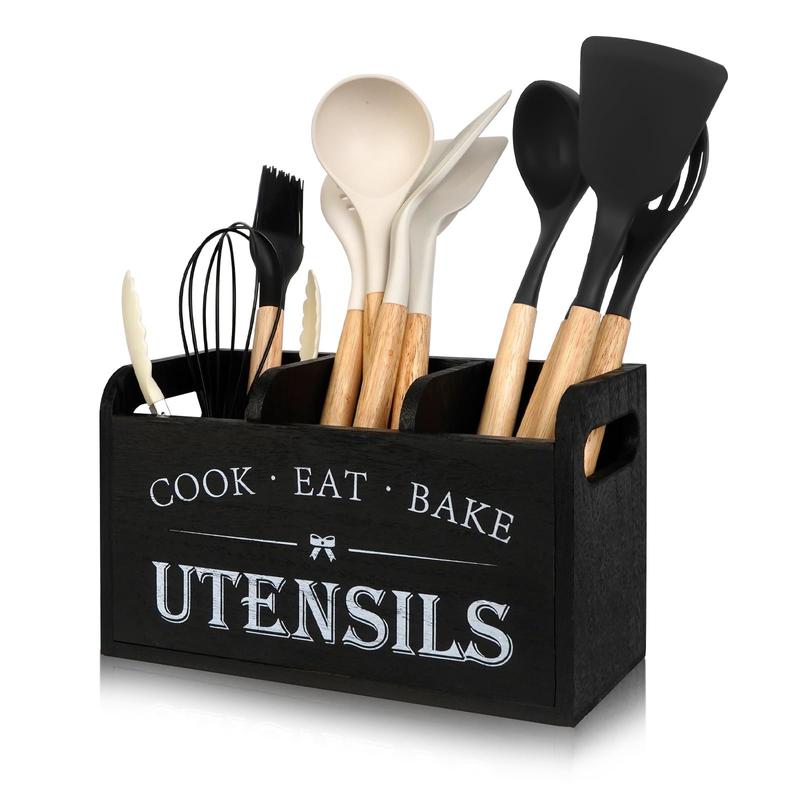 Wooden Kitchen Utensil Holder, 1 Count Large Utensil Organizer, Cooking Tools Storage Rack, Kitchen Utensils Storage Box, Kitchen Pantry Storage