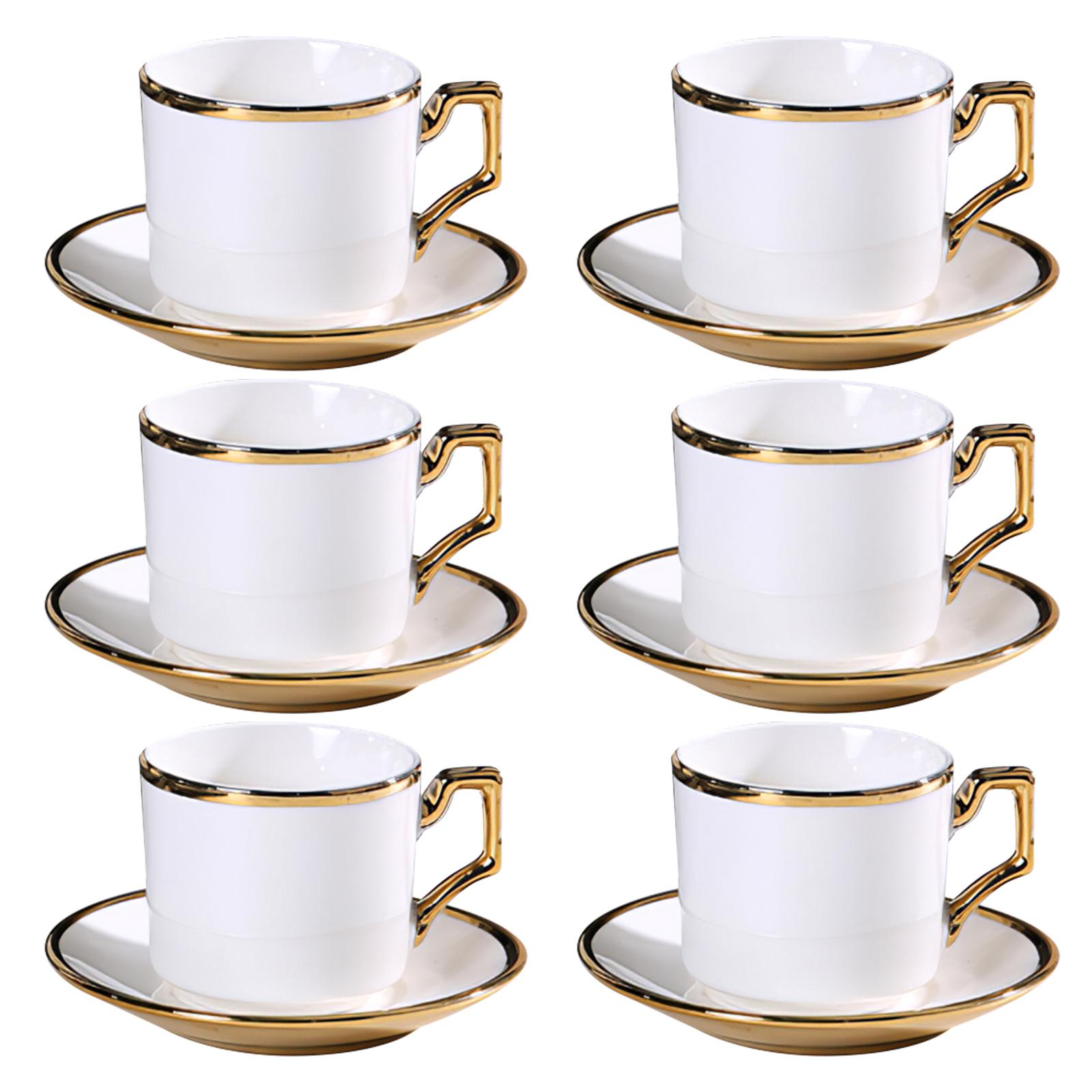 SUNDAY MIRTH Tea Cups And Saucers Set - 6 Piece White Coffee Mug Set Cappuccino Cup For Cappuccino Cups, Double Espresso Cups Set for Latte, Mocha, Au Lait, Tea, White
