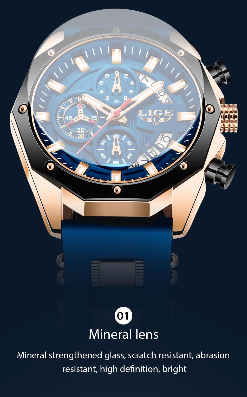 LIGE Men Watches Fashion Outdoor Waterproof Men's Sport Quartz Watch With Chronigraph LIGE Men Watches Fashion Outdoor Waterproof Men's Sport Quartz Watch With Chronigraph