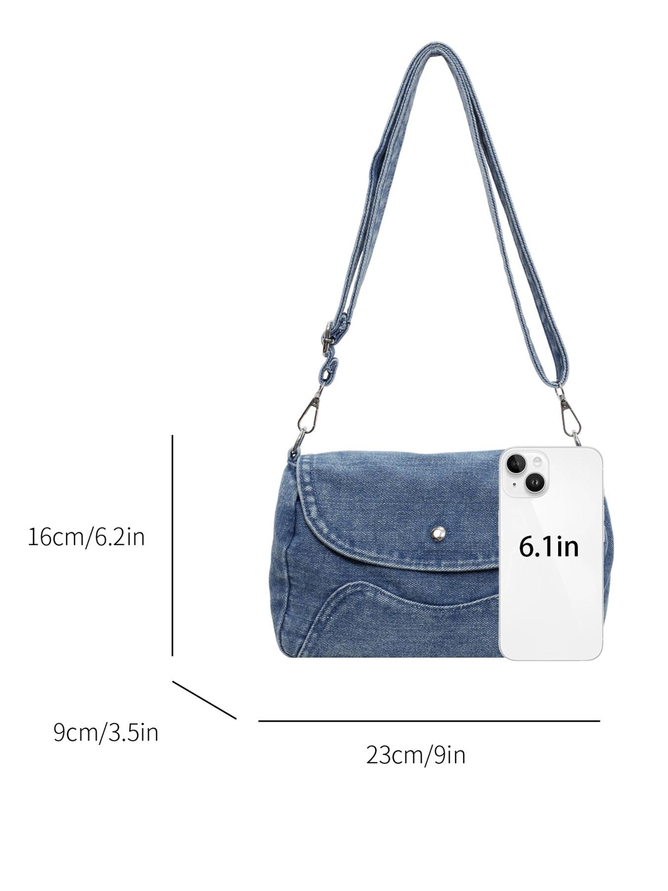 1pc Solid Black Washed Denim Saddle Crossbody Bag, Snap Button Flap Cover Adjustable Wide Shoulder Strap Retro Casual Shoulder Bag For OOTD Shooting, City Shopping, Cafe Hangouts, Weekend Trips, For Y2K Street‑style Fashion Women