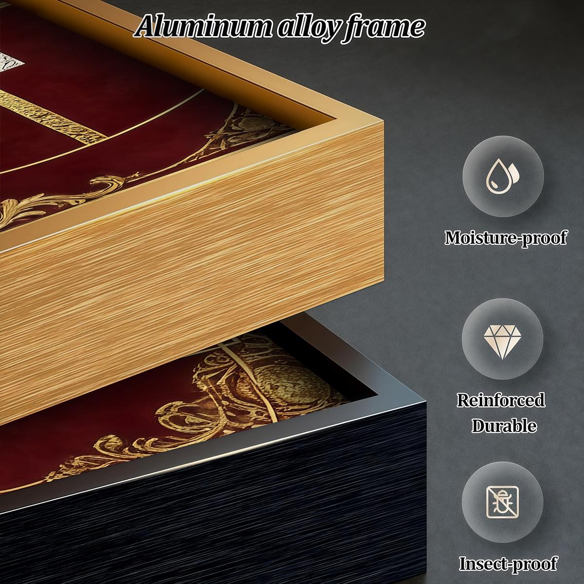 3 Counts Aluminum Alloy Framed Painting, Abstract Geometric Gold And Burgundy Art, Home Decoration For Living Room, Bedroom, Office, Restaurant, Hallway Wall Decor, Odorless Print Artwork, Luxury Perfect Gift For Friends And Family