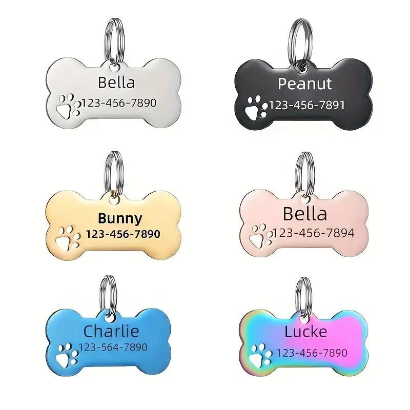 1 pc, custom personalized dog tag-stainless steel tag engraved with your pet’s name and phone number; durable, anti‑loss ID tag for pets; dog name tag.