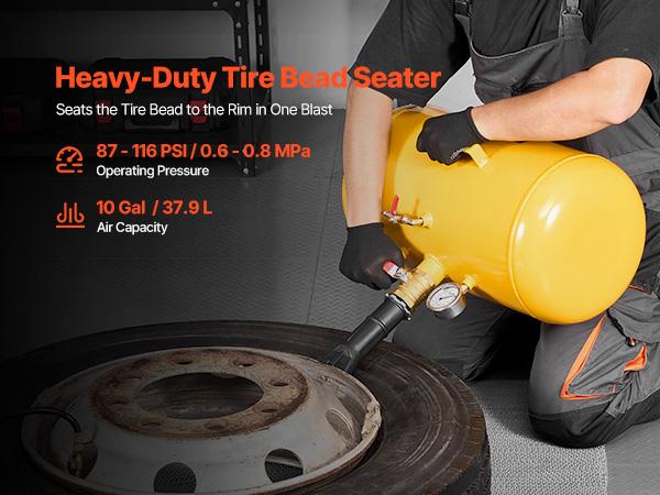 VEVOR Air Tire Bead Seater, 10 Gal/ 37.9 L, Heavy Duty Tire Bead Blaster Tool, 87-116 PSI Operating Pressure, Air Trigger Seating Inflator for ATV, Tractor, Pickup, Truck, Jeep, RV, UTV, Yellow