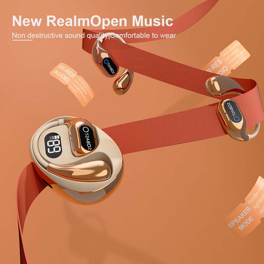 SOBAST Earhook Design Wireless Headset - Noise cancelling headset for mobile phones, long battery life, high fidelity sound quality headset Headphones Black Beige model Audio Electronic