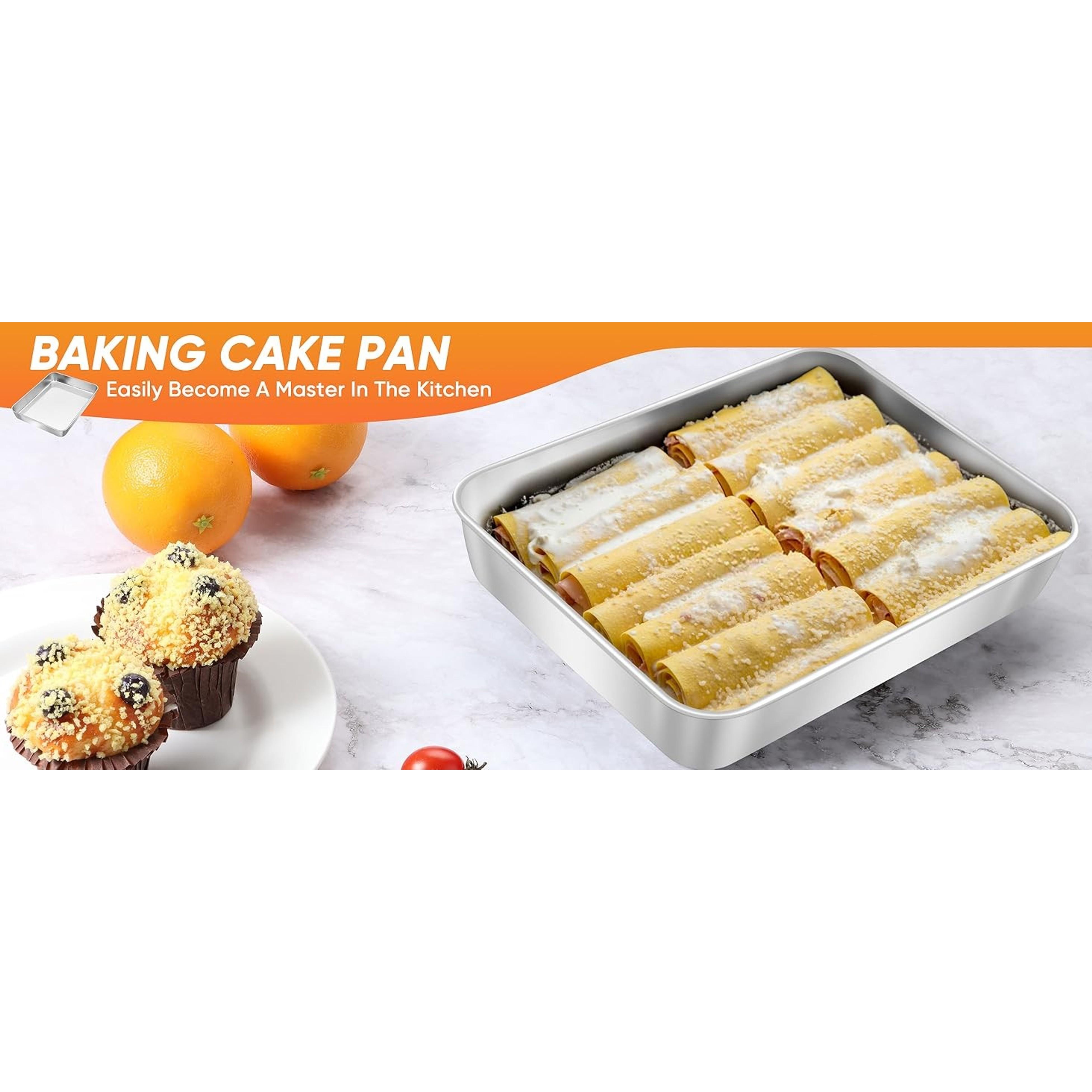 Rectangle Cake Pan Set of 2, 9 X 12 X 2 Inch Stainless Steel Baking Pan for Oven, Lasagna Brownies Casseroles Cakes Bakeware, Dishwasher Safe