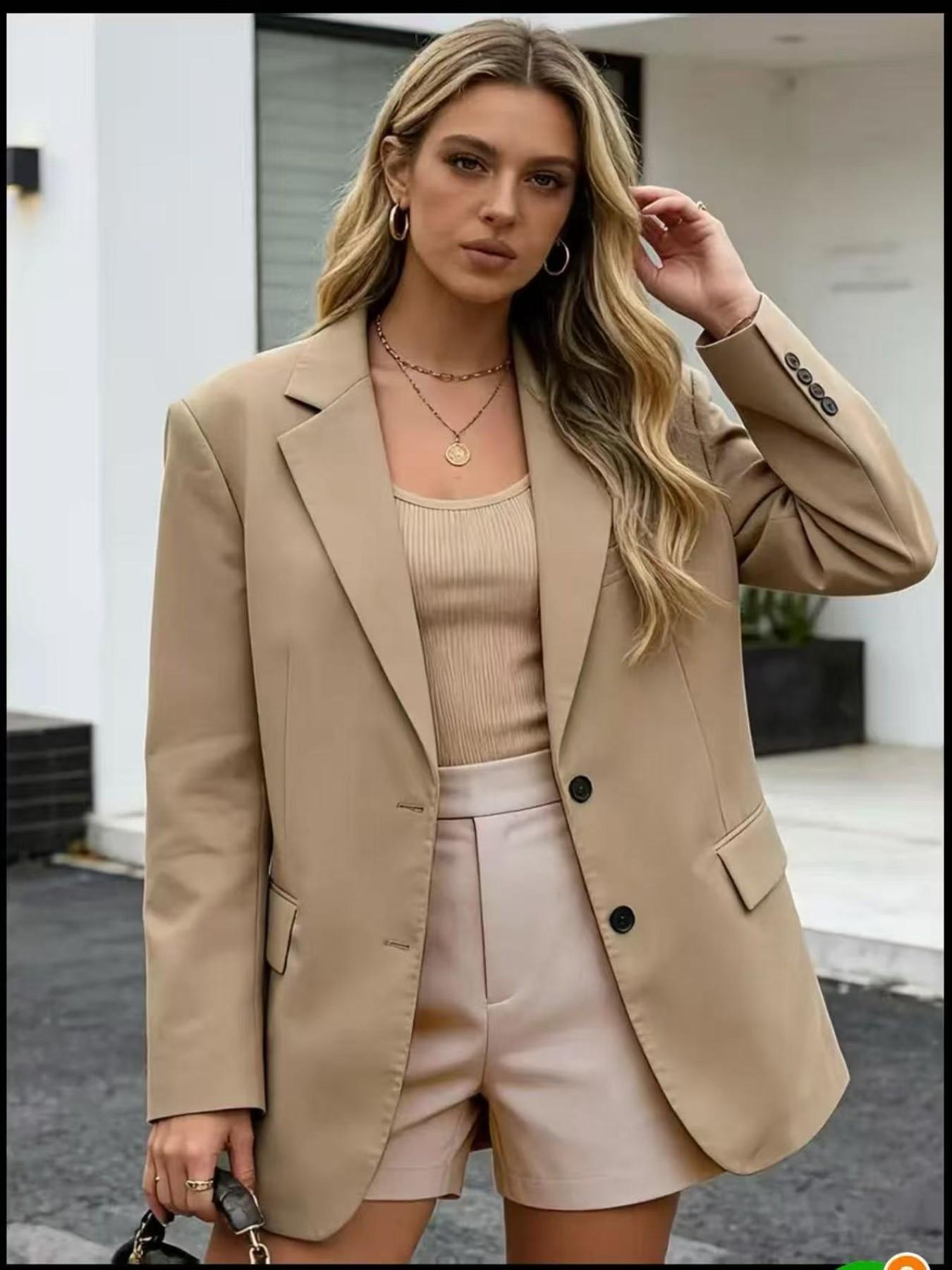 Women's French Style Relaxed Blazer, Streetwear Coffee Shop Versatile Casual Jacket, Perfect for Everyday Wear