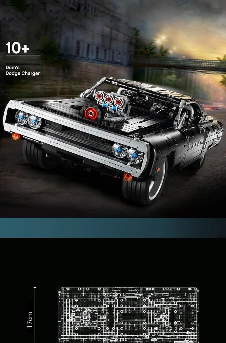 1077pcs Technic Fast Furious Charger Toy Racing Car Model Building Kit, Collectible Set Gift for Kids, Teens & Adults