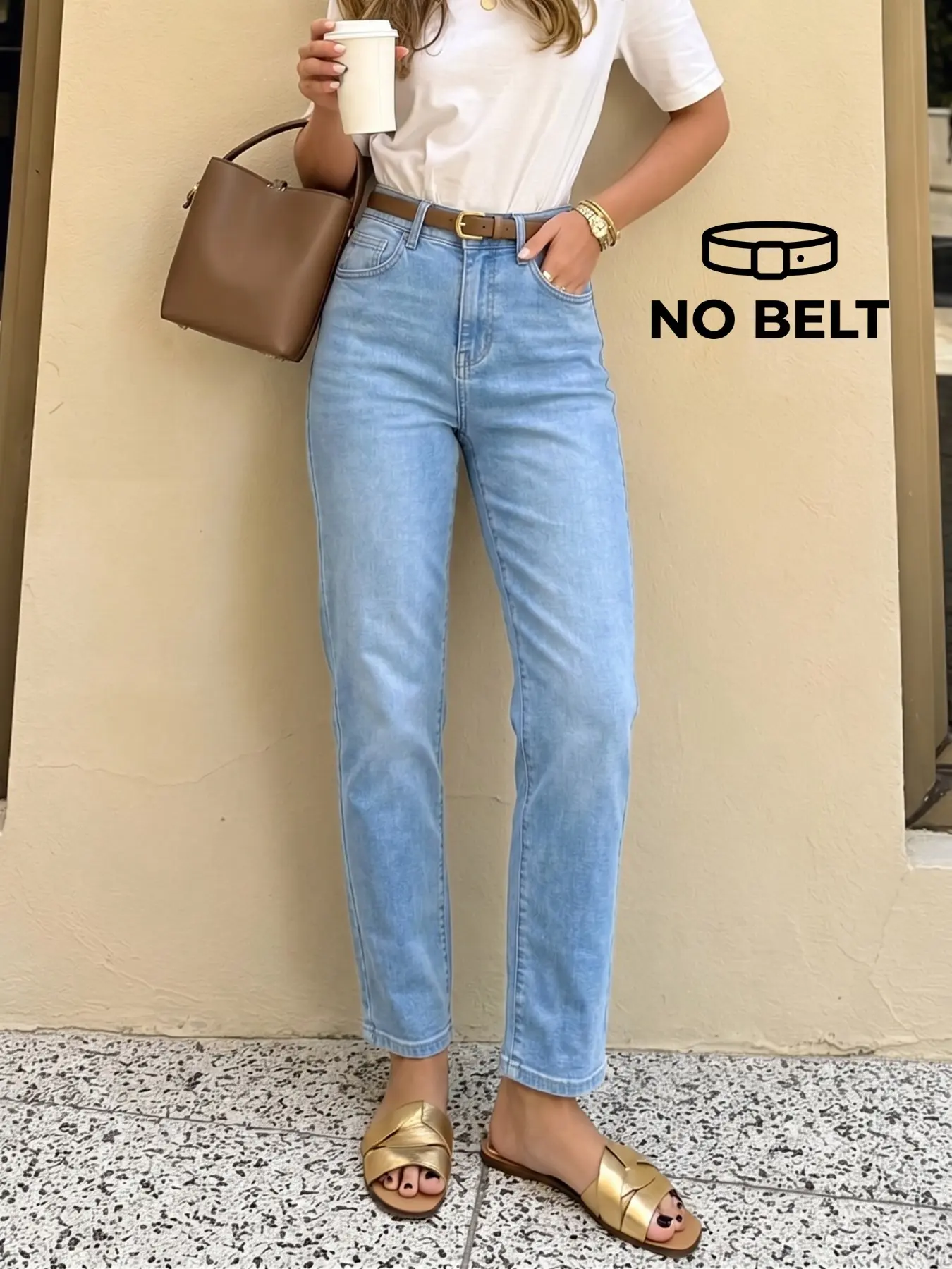 French Elegant High-Waisted Ankle-Length Jeans, Stretchy Fitted Denim Jeans, Blue Washed, Casual & Formal Wear