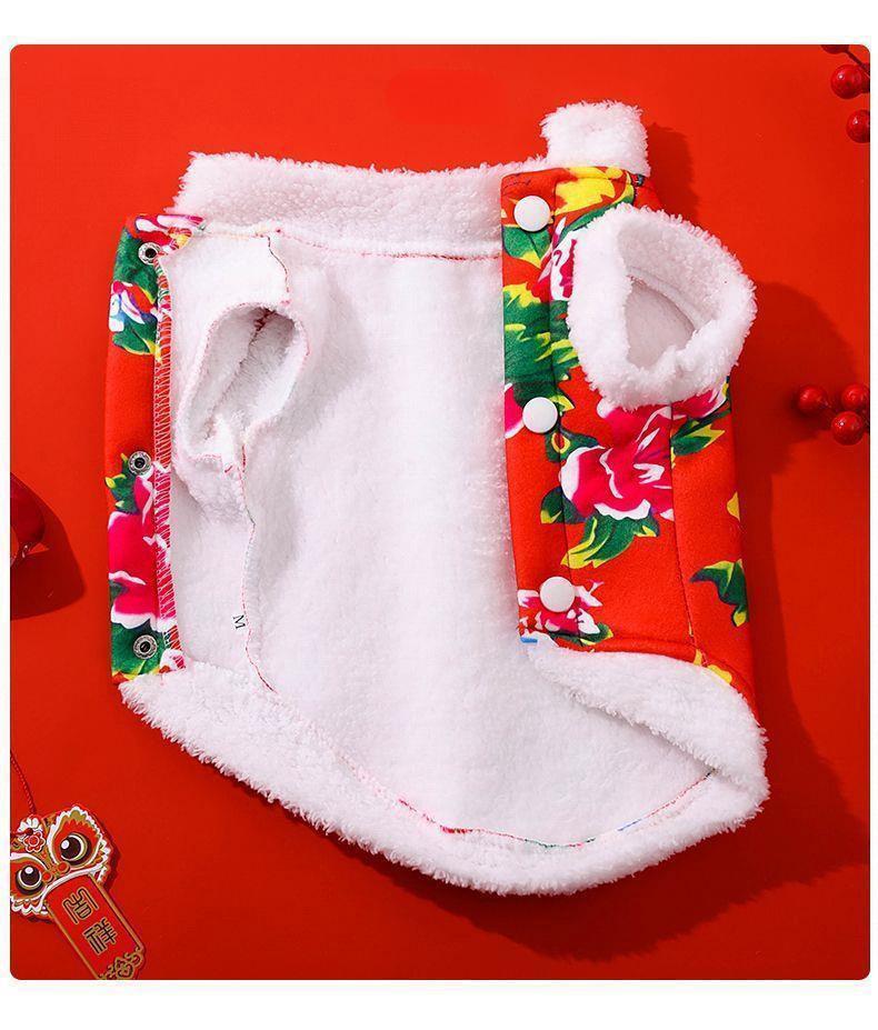Warm Cat Clothes Festive Floral Cotton Coat Winter New Year Outfit for Kittens Pet Dog Tang Suit