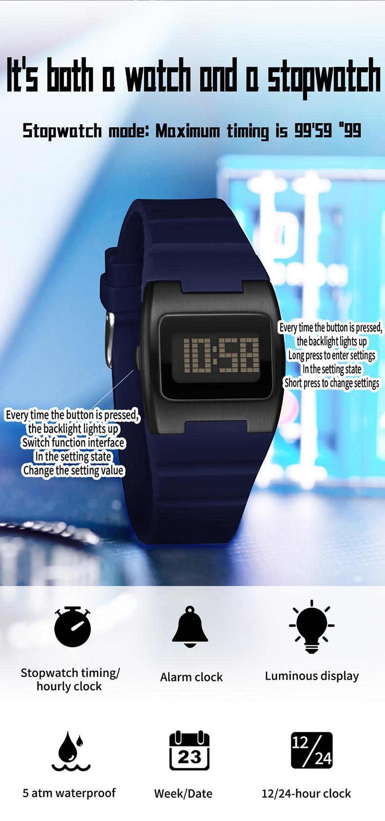 Sanda Fashion Square Sports Watch, Waterproof Luminous Multifunctional Wristwatch, Analog-Digital, Perfect Birthday & Festival Gift