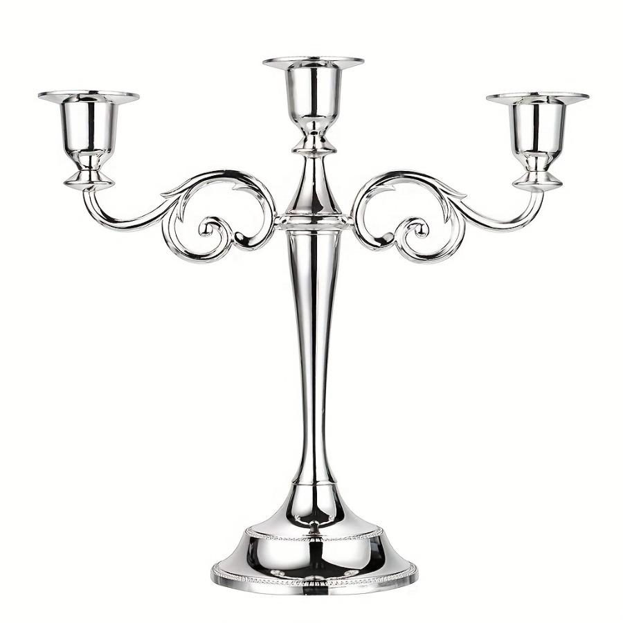 Three-head Silver candlestick, gothic candlestick,metal candlestick, vintage candlestick, suitable for weddings, churches, Halloween, Christmas, formal events, hotel living room and western restaurant table decoration.