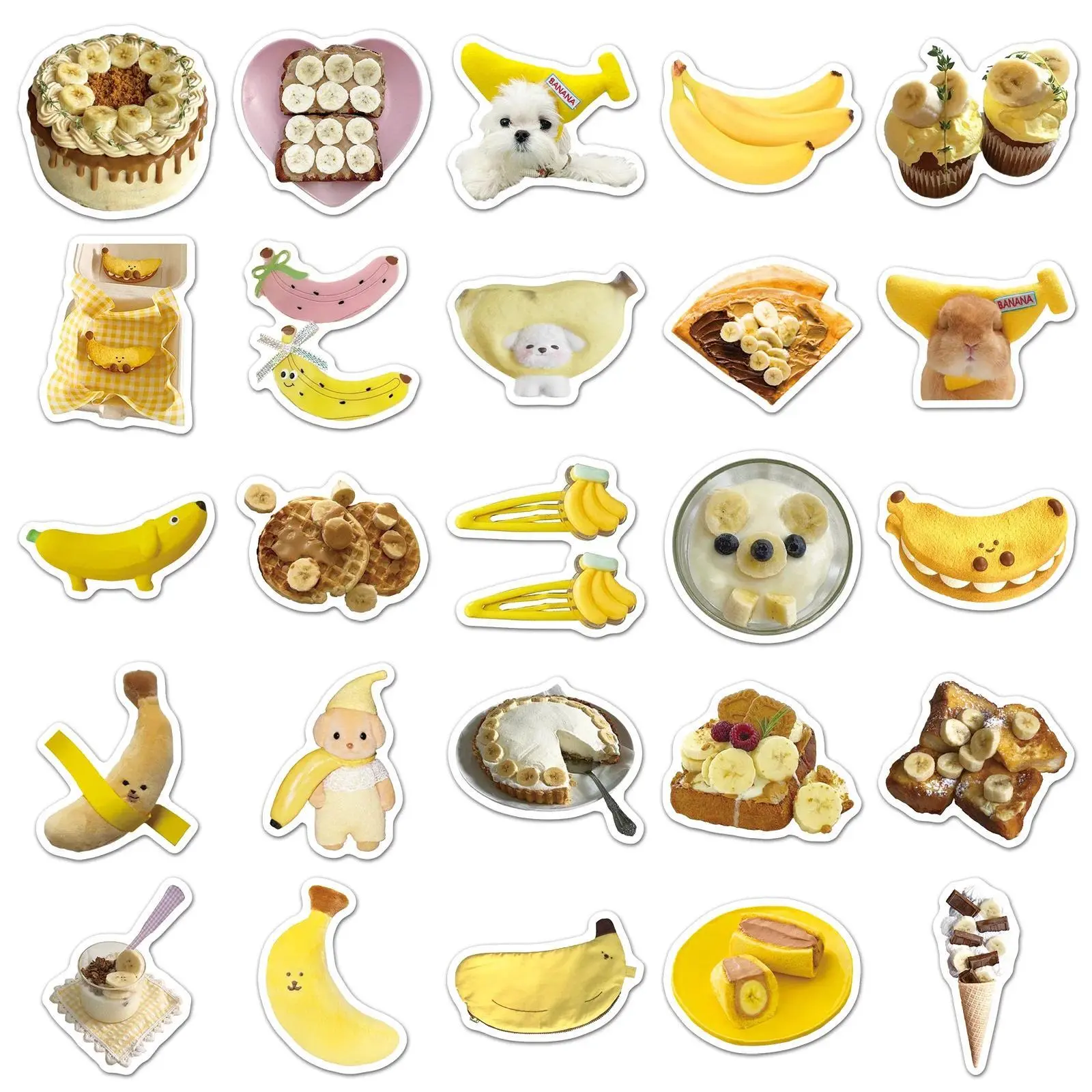 50pcs INS Casual Korean Fashion Banana Scrapbook Journal Sticker DIY Decor Yellow Colo Cartoon Stationery Decal Student Supplies