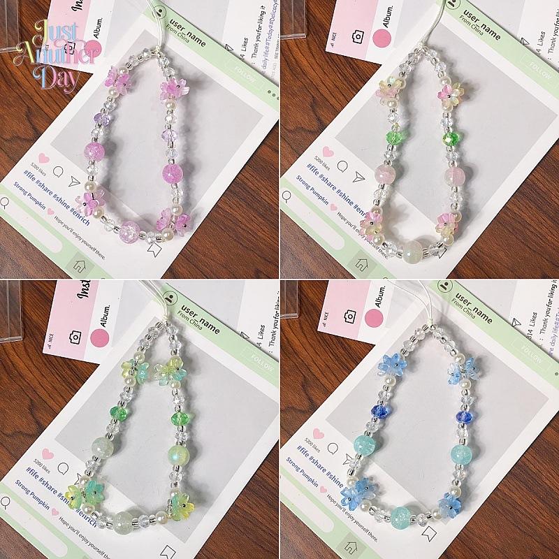 5-Pack Blue Flower Beaded Phone Charm Strap, Acrylic Beaded Wrist Lanyard with Floral & Pearl Details, Universal Chain for Phone Cases, Keychains, CCD Cameras & Bags