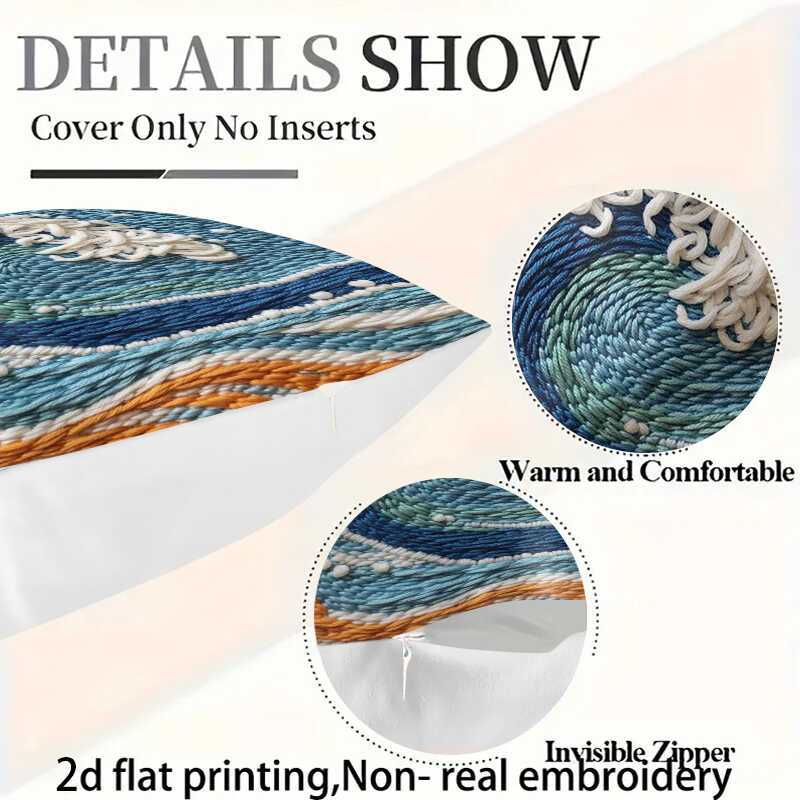 2D flat print 1pc short plush decoration single-sided pillowcase waves curling foam non-real embroidery Machine washable multi-size pillowcase suitable for bedrooms living rooms sofa(excluding pillow core)