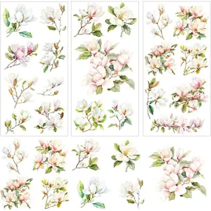 3 Sheet Floral Furniture Transfers 6"x12" Rub on Vintage Flower Rub on Transfers Waterproof Retro Watercolor Magnolia Rub on Transfer Stickers Decals for Wood Glass Door Wall Home Decor