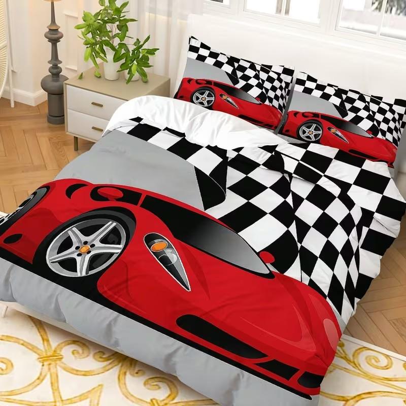 3-Piece Bedding Set, 1 Duvet Cover + 2 Pillowcases, Race Car Flag Theme, Luxury Design for Bedroom, Guest Room, Dorm, Cabin