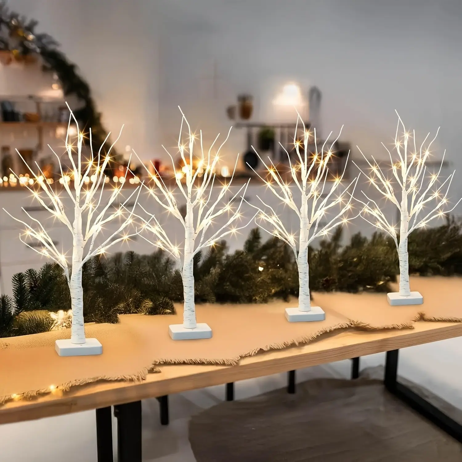 2/4 Pack Lighted Birch Trees 18In Home Decor Tabletop, Wedding Decoration, Twinkling Trees, Artificial Birch Trees with 28 Leds for Wedding, Christmas, New Year Party, LED Birch Tree with Lights