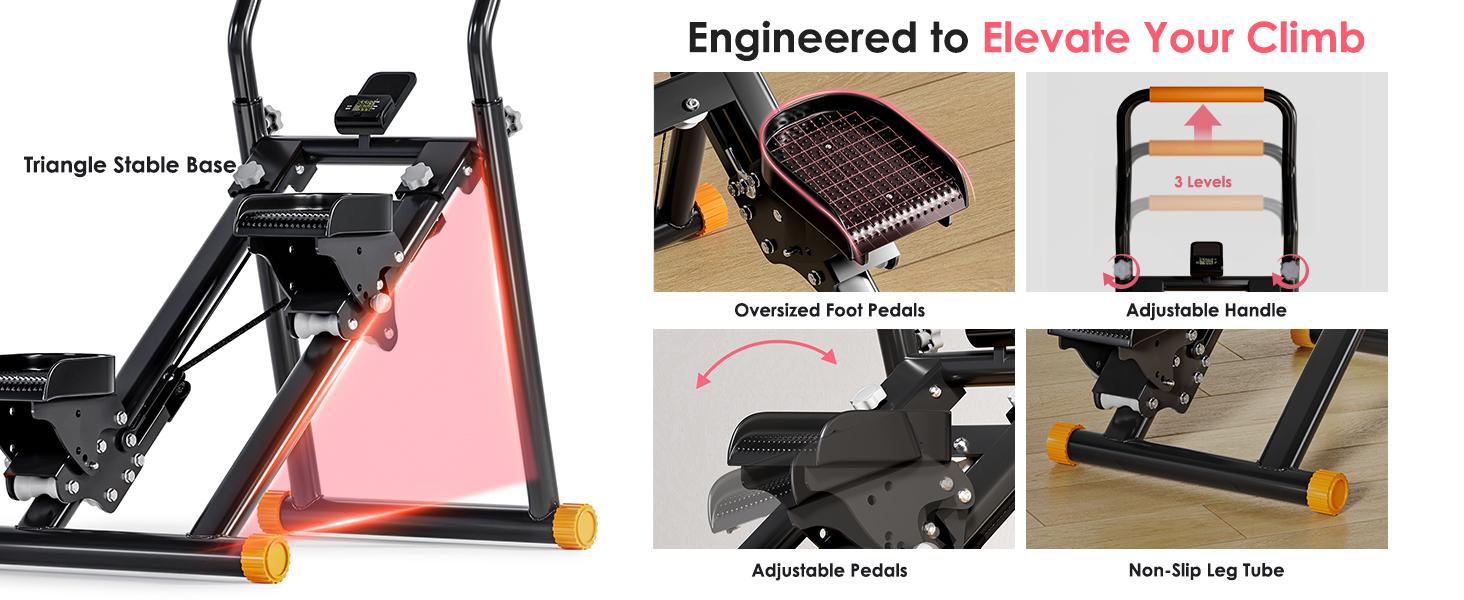 Dlandhome Stair Stepper with Handrails Multi-Speed Adjustment Phone Holder Digital Display Foldable Reinforced Steel Frame Home Gym Equipment Gift